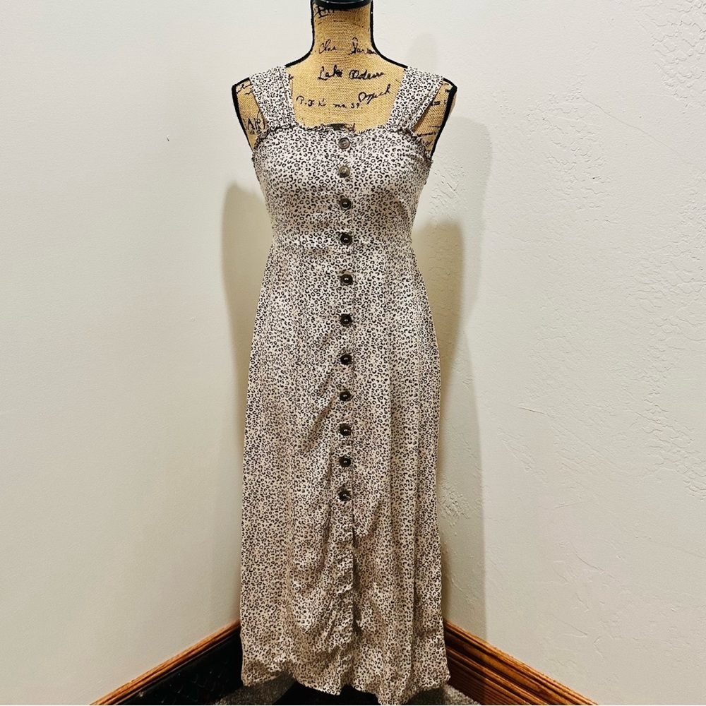 Women Japna Tan Leopard Print Button Down Midi Summer Dress Size M